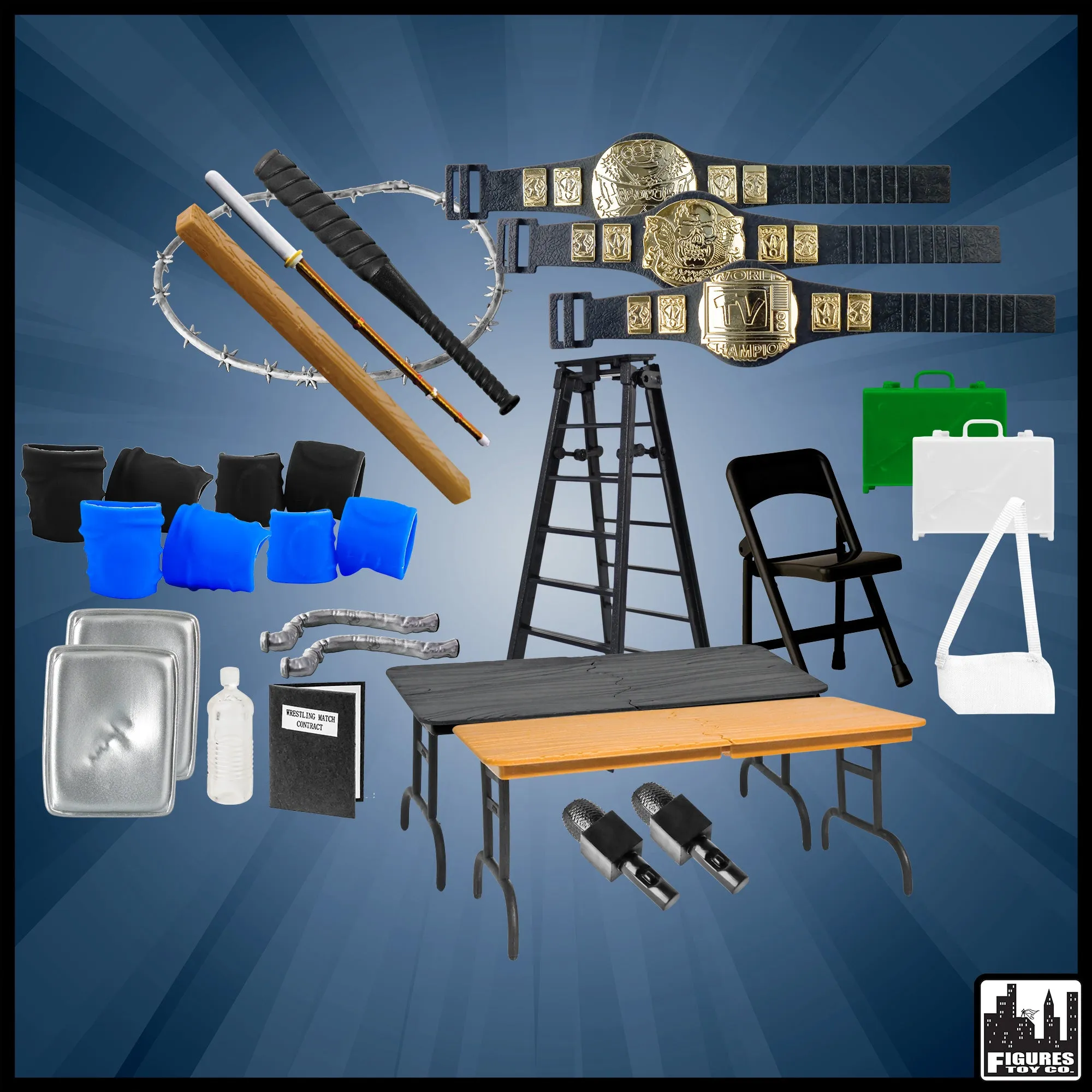30 Piece MASSIVE Wrestling Figure Accessory Pack for WWE & AEW Wrestling Action Figures