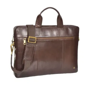 DR383 Slimline Cross Body Leather Briefcase Brown