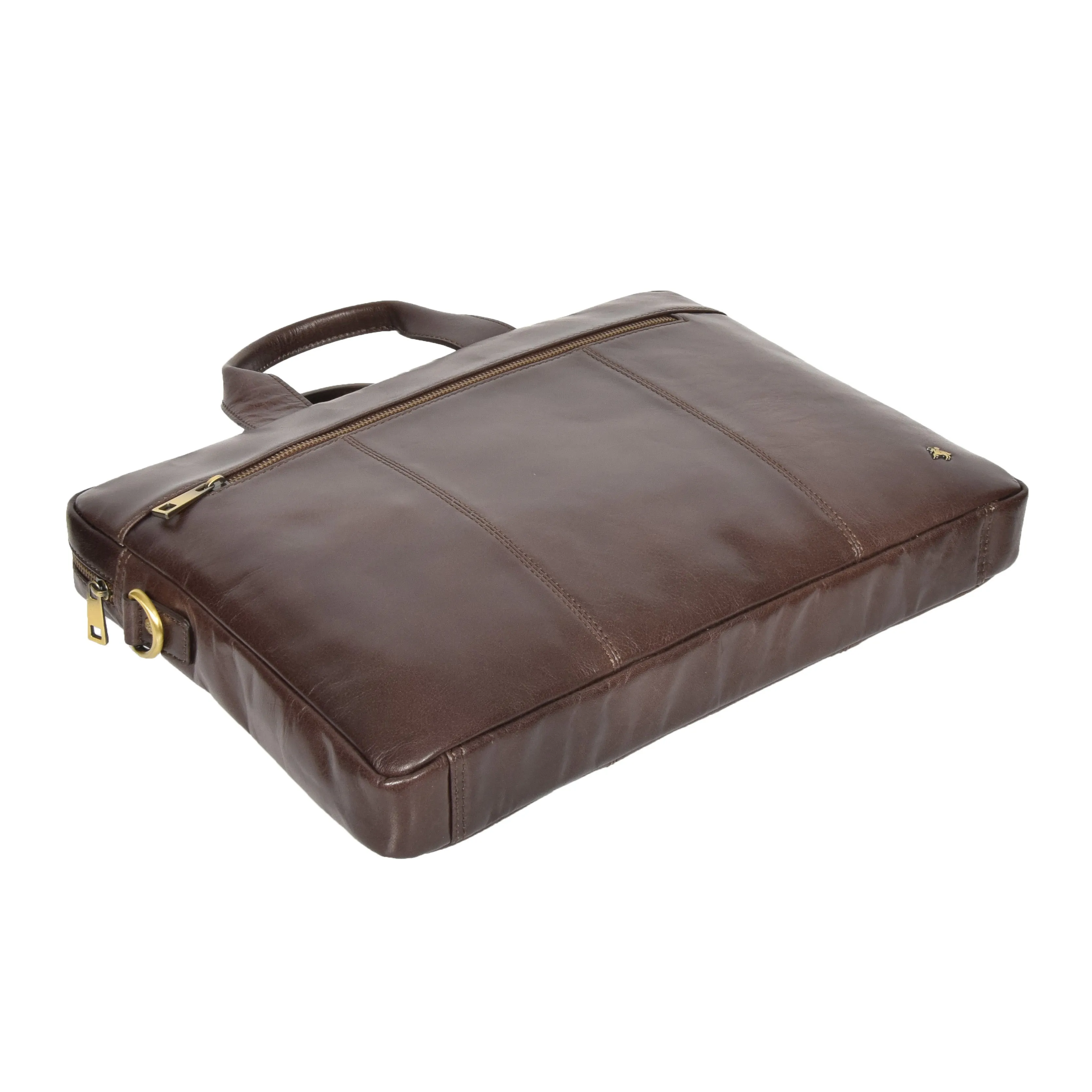 DR383 Slimline Cross Body Leather Briefcase Brown