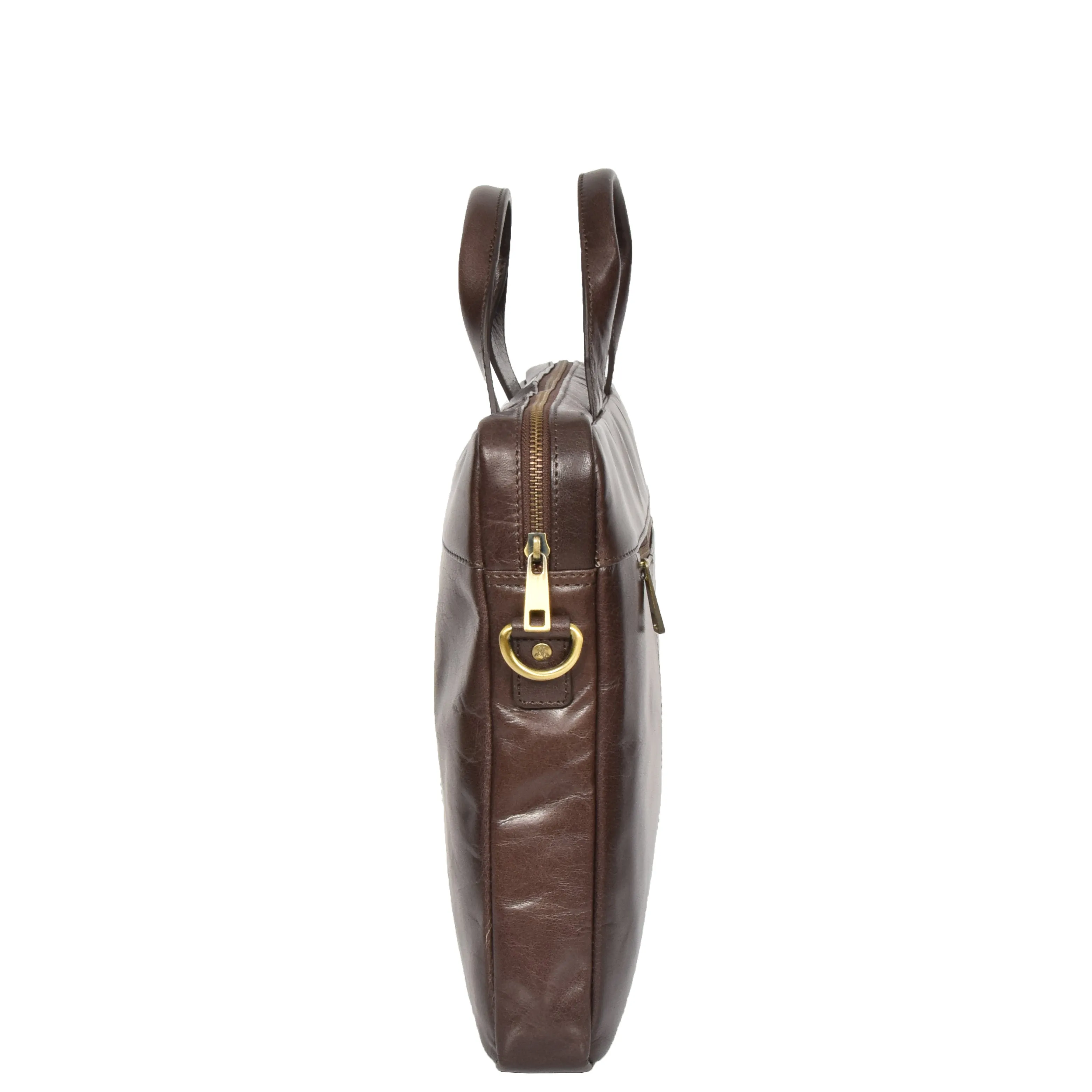 DR383 Slimline Cross Body Leather Briefcase Brown