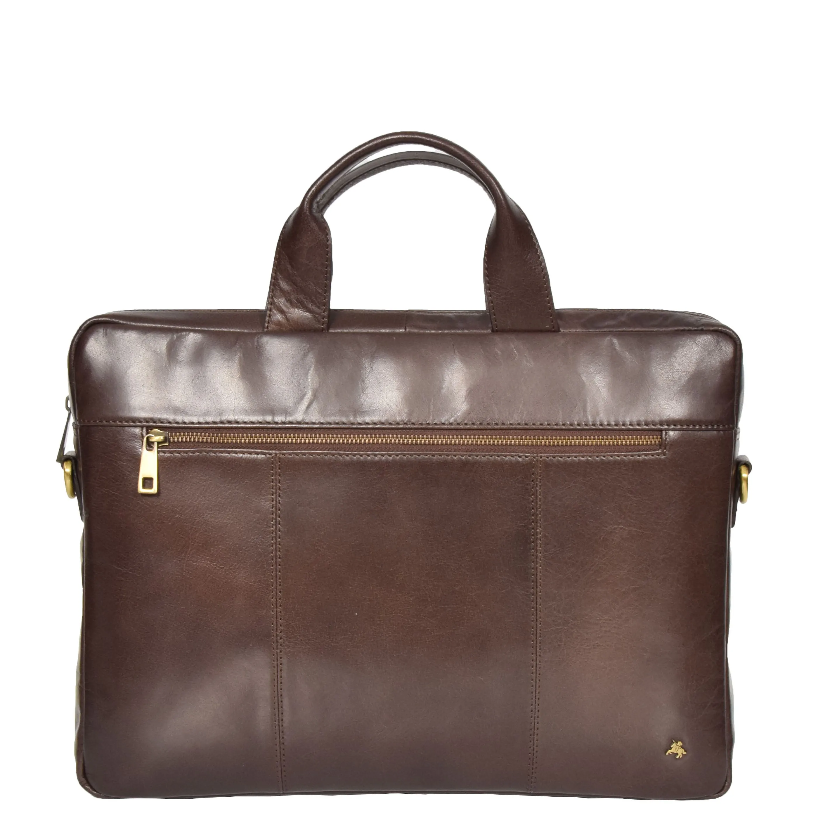 DR383 Slimline Cross Body Leather Briefcase Brown