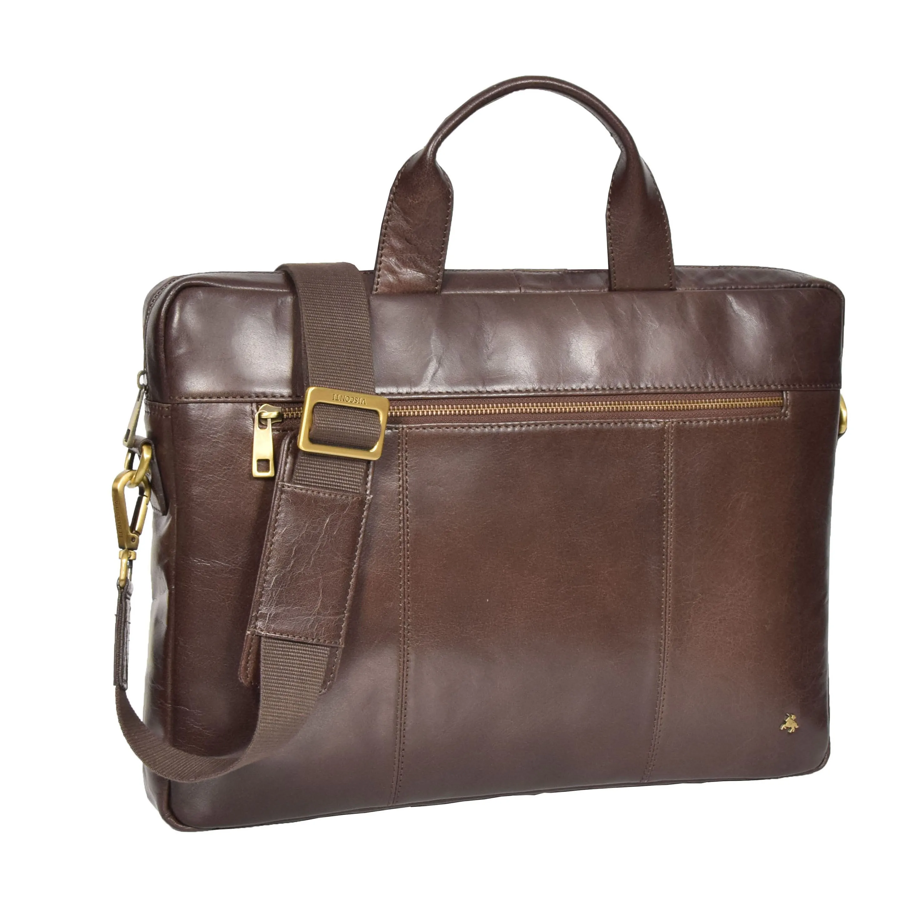 DR383 Slimline Cross Body Leather Briefcase Brown