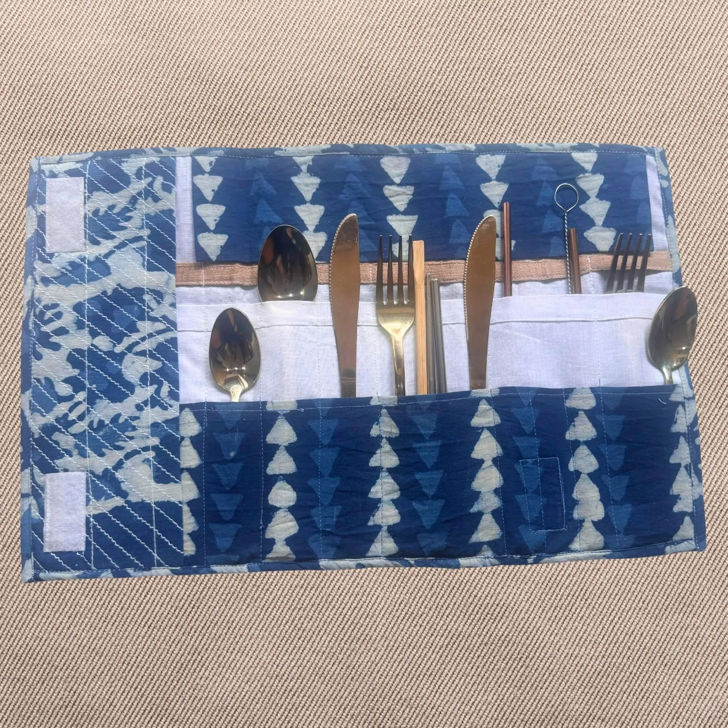 Fabric Foldable Cover | Kitchen And Stationery Purpose | 15 Sections | Indigo
