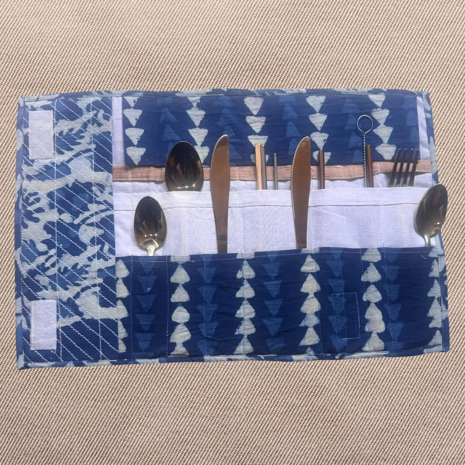 Fabric Foldable Cover | Kitchen And Stationery Purpose | 15 Sections | Indigo