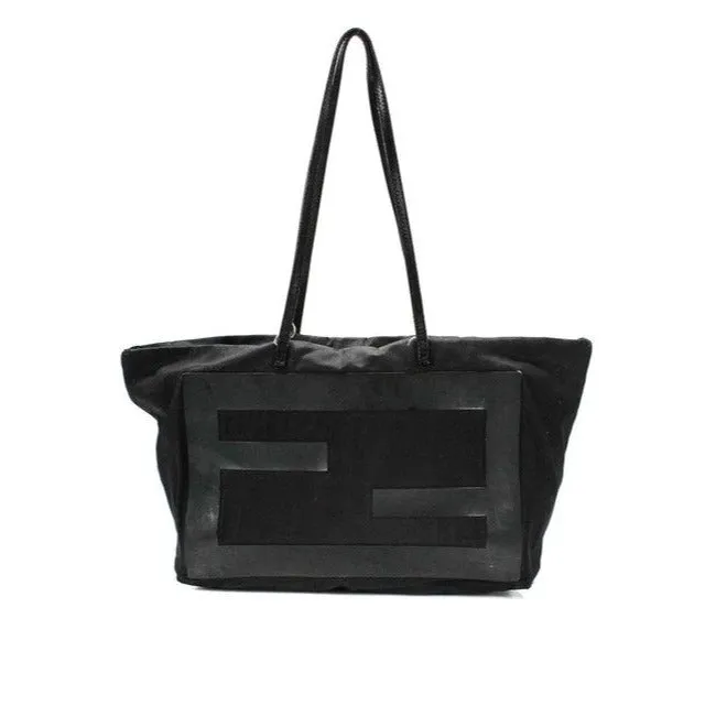 Fendi Style Purse Black W Xl Black Ff Logo Canvas And Leather Tote