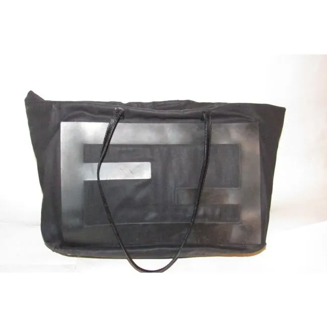 Fendi Style Purse Black W Xl Black Ff Logo Canvas And Leather Tote