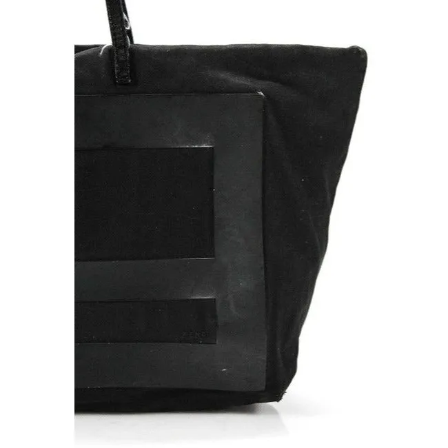 Fendi Style Purse Black W Xl Black Ff Logo Canvas And Leather Tote