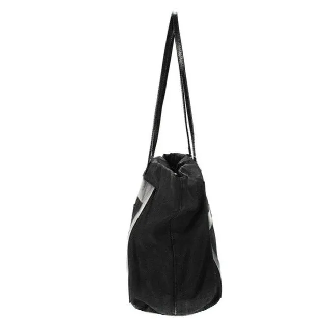 Fendi Style Purse Black W Xl Black Ff Logo Canvas And Leather Tote