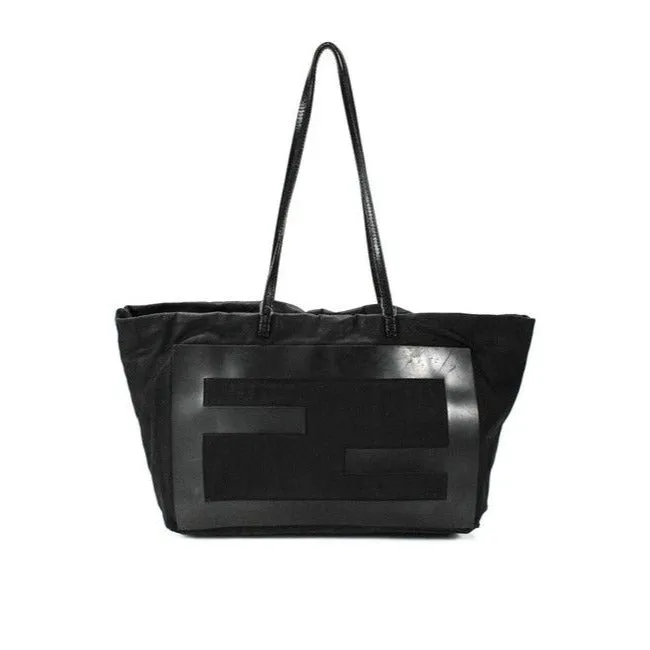 Fendi Style Purse Black W Xl Black Ff Logo Canvas And Leather Tote