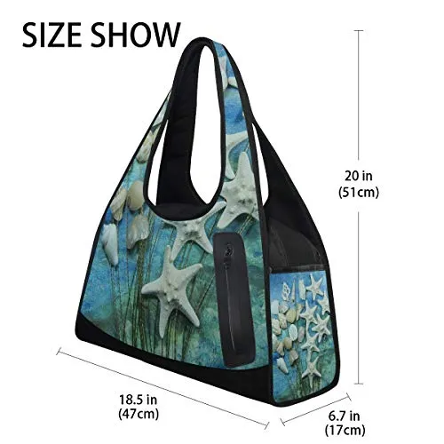 Gym Bag Seashell And Starfish Stems Women Yoga Canvas Duffel Bag Sports Tote Bags for Girls