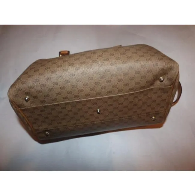 SALE! Vintage, Gucci, brown micro Guccissima print coated canvas and camel leather two-way style Boston bag satchel with a detachable shoulder strap