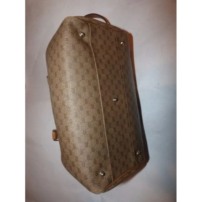 SALE! Vintage, Gucci, brown micro Guccissima print coated canvas and camel leather two-way style Boston bag satchel with a detachable shoulder strap