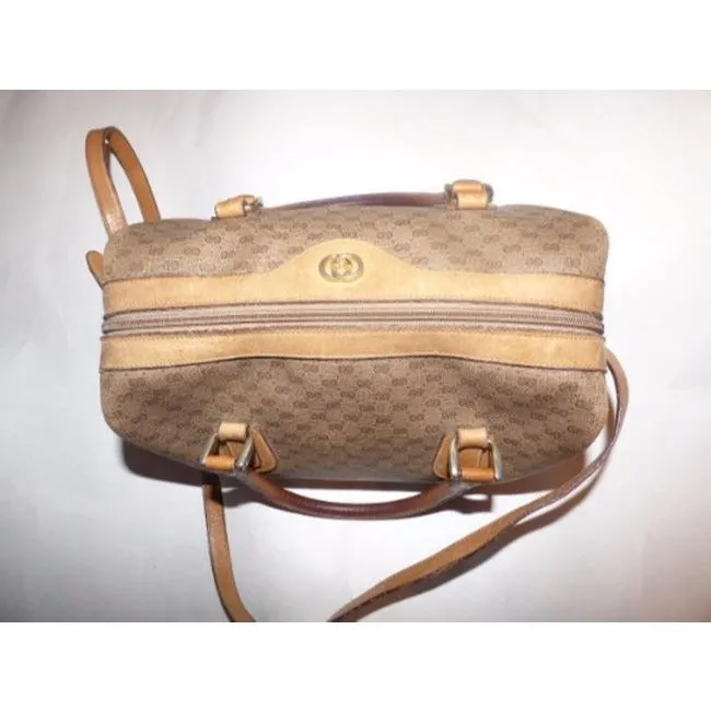 SALE! Vintage, Gucci, brown micro Guccissima print coated canvas and camel leather two-way style Boston bag satchel with a detachable shoulder strap
