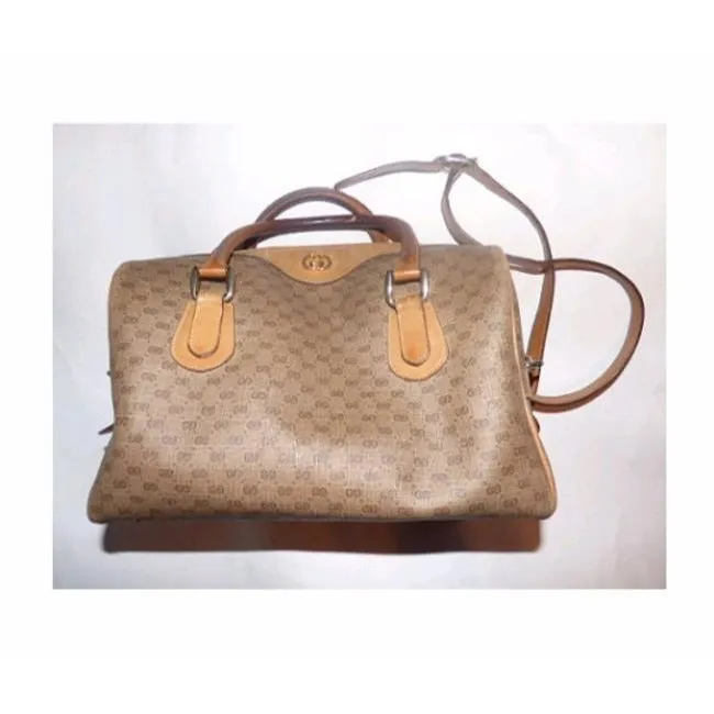 SALE! Vintage, Gucci, brown micro Guccissima print coated canvas and camel leather two-way style Boston bag satchel with a detachable shoulder strap