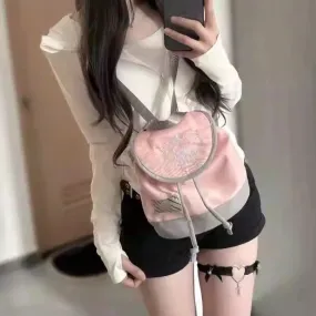 UAKISS  -  New Skull Star Embroidery Mini Backpack Y2k Aesthetic Casual Travel Contrast Color Schoolbags Women Kawaii Drawstring Backpacks