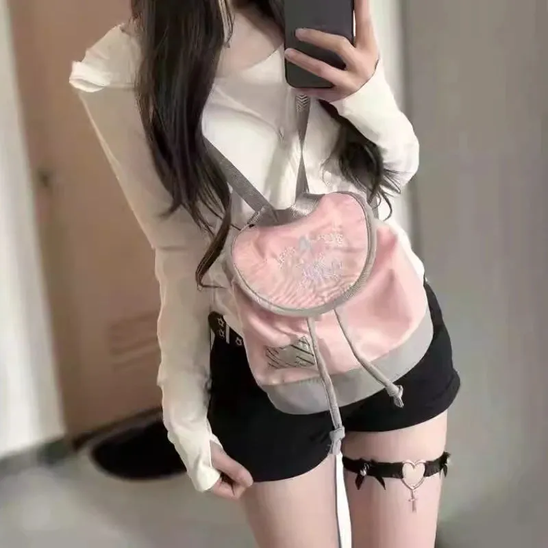 UAKISS  -  New Skull Star Embroidery Mini Backpack Y2k Aesthetic Casual Travel Contrast Color Schoolbags Women Kawaii Drawstring Backpacks