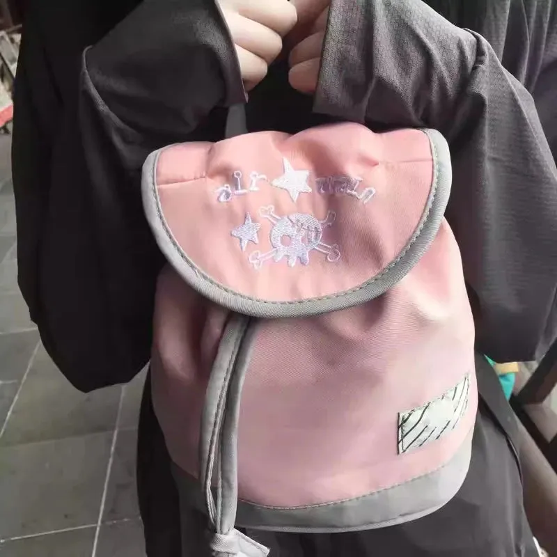 UAKISS  -  New Skull Star Embroidery Mini Backpack Y2k Aesthetic Casual Travel Contrast Color Schoolbags Women Kawaii Drawstring Backpacks